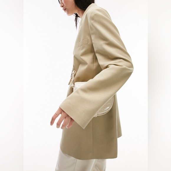 Topshop Jackets & Blazers - Topshop Side Button Long Sleeve Dad’s Blazer Dress Sage Green, Size US6